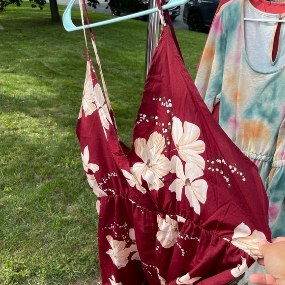Floral dark red romper